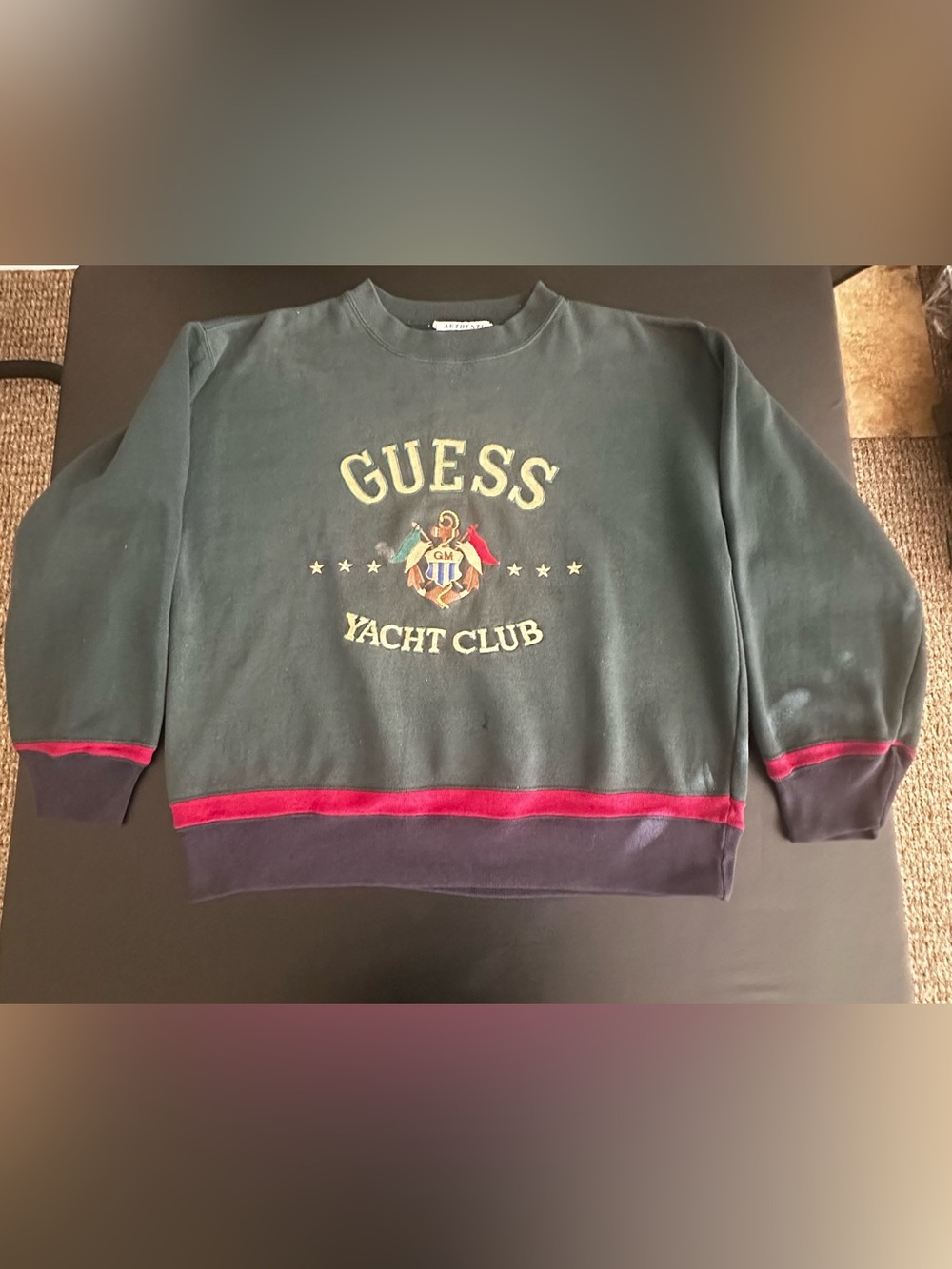 Vintage•GUESS Dark Green Yacht Club Crewneck by George Marciano. Men’s Size Sm.